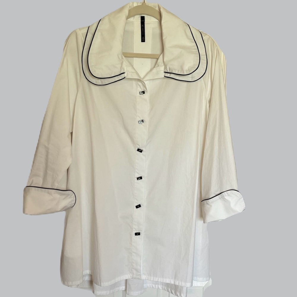 IC by Connie K Jacket Tunic Length Womens Blouse White M Pea Coat